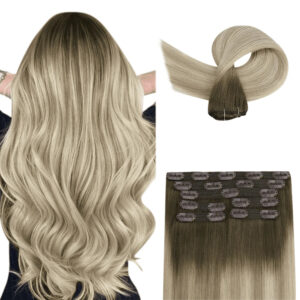 Virgin Human Hair Clip In Extensions Balayage Brown Blonde