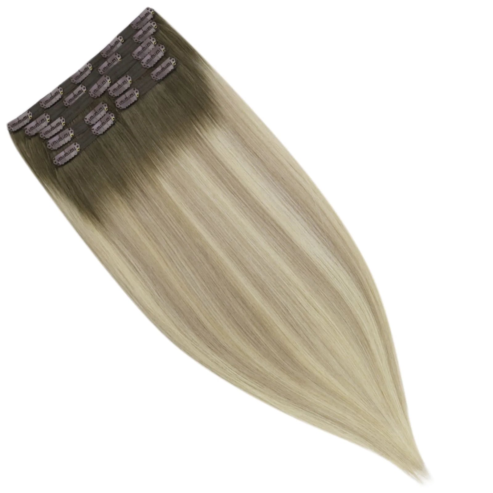 Virgin Human Hair Clip In Extensions Balayage Brown Blonde - Image 3