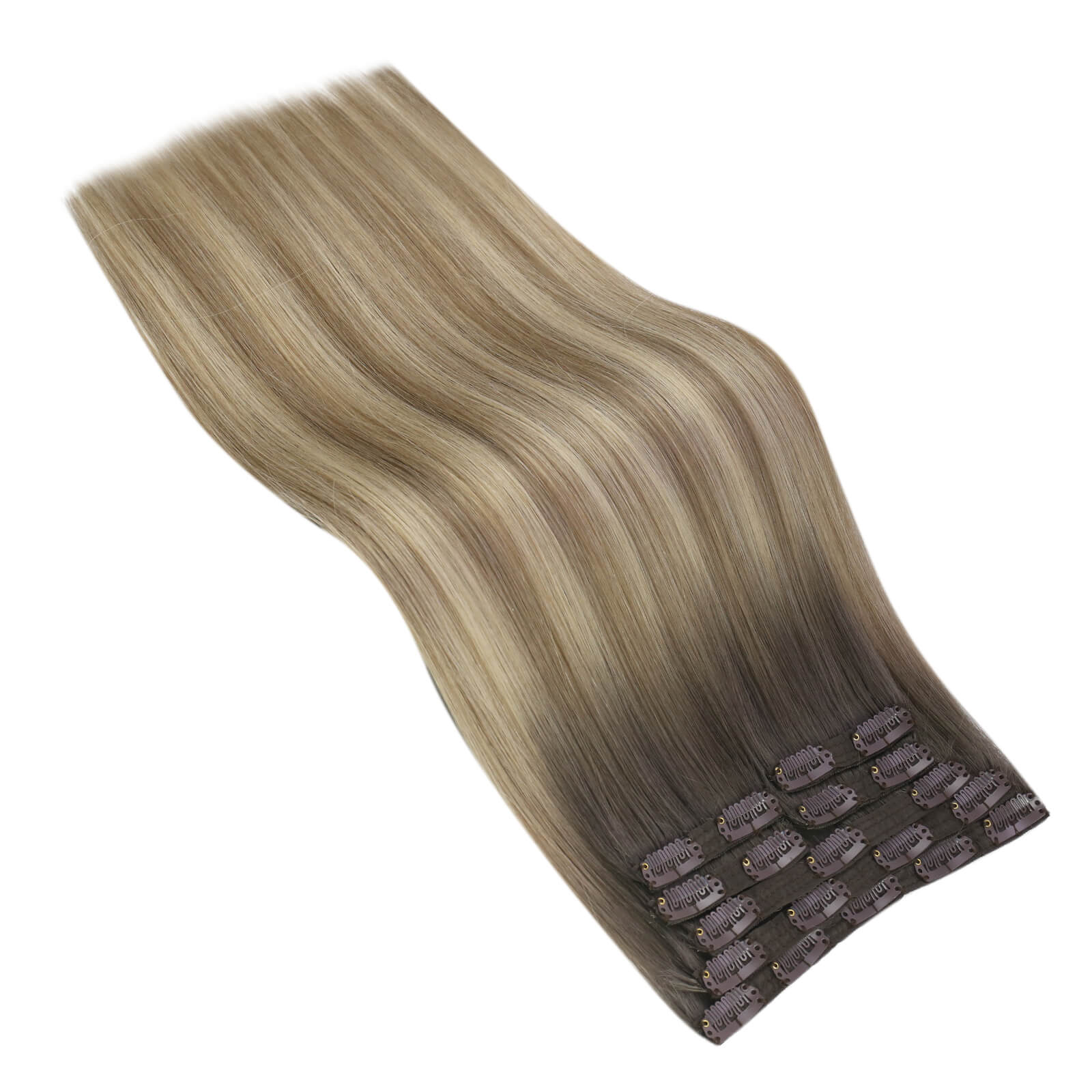 Virgin Human Hair Clip In Extensions Balayage Brown Blonde - Image 3