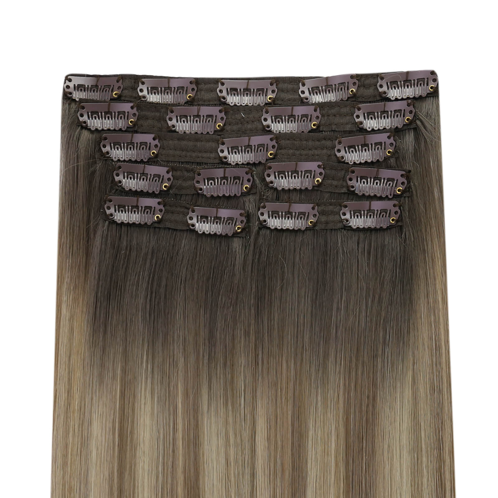 Virgin Human Hair Clip In Extensions Balayage Brown Blonde - Image 4